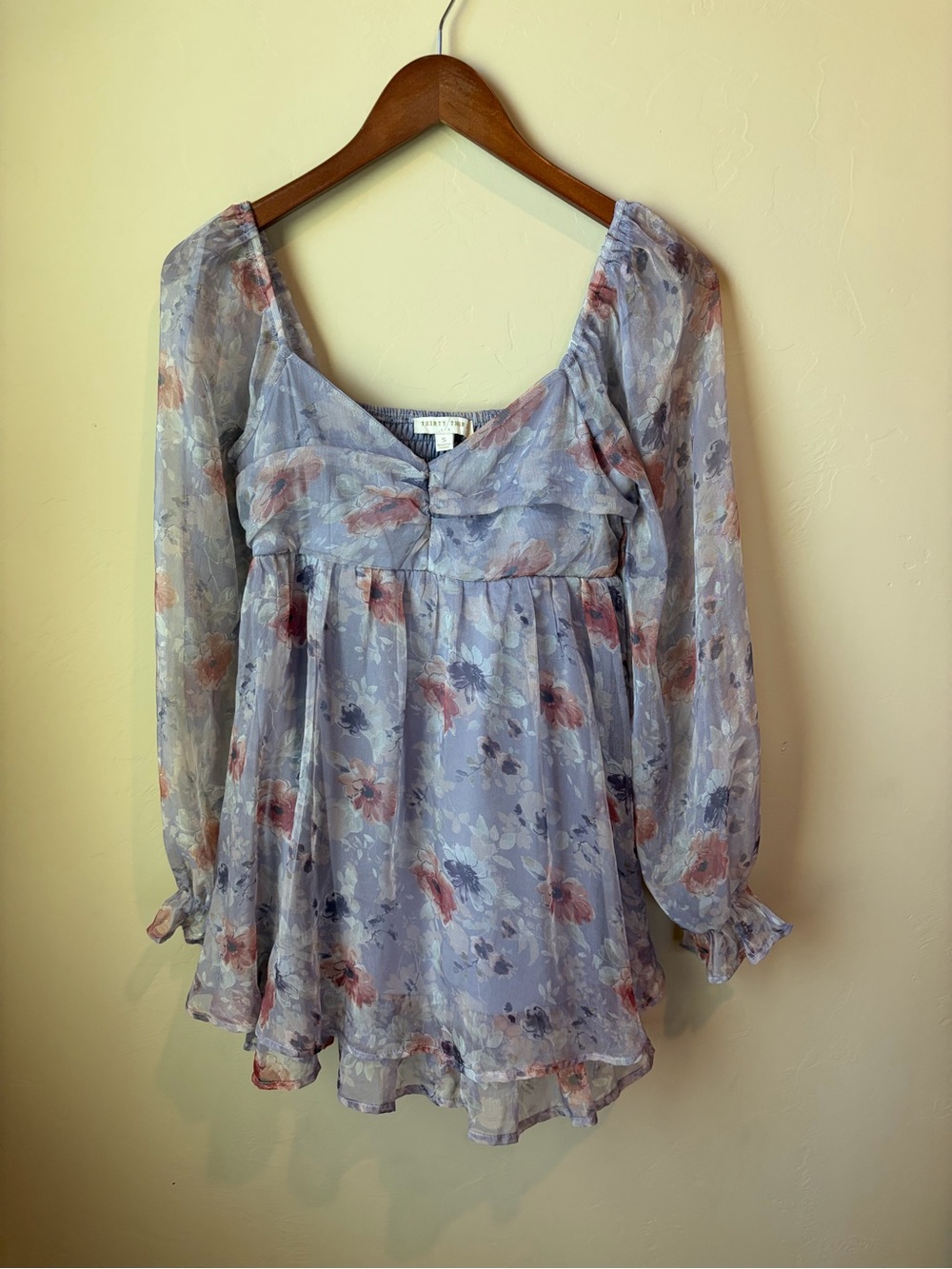 Sheer Floral Bubble-Sleeve Babydoll lavender coquette mini dress fairy small